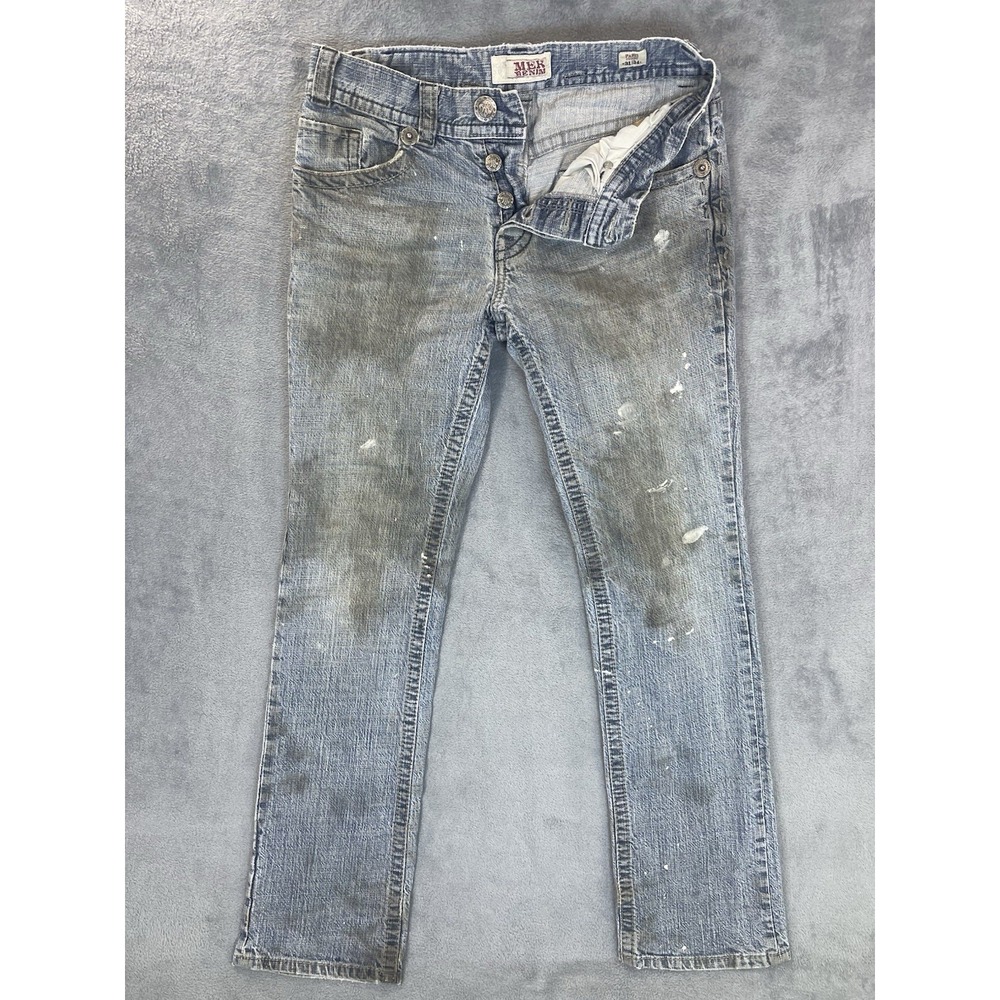 Mek Denim‎ Jeans Mens 31x34 Blue Medium Wash Paris Straight Thrashed Button Fly